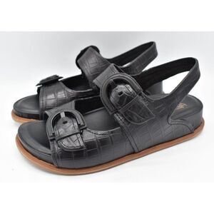 Sofft Womens Size 9.5 Adalia Croc Embossed Black Suede Leather Sandals Shoes